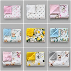 Дитячий двосторонній плед плюш Minky Stripe та польська бавовна 100×80 см